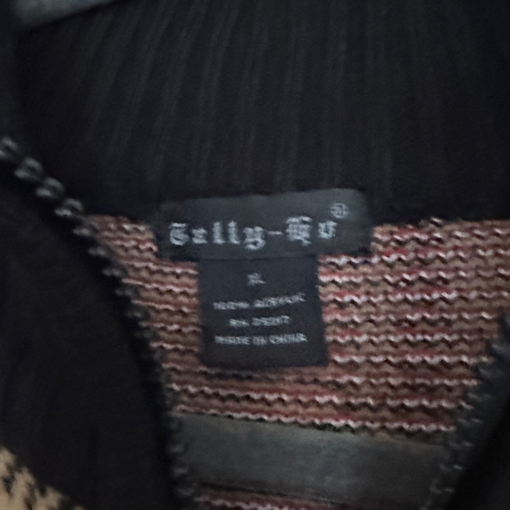 Tally Ho Plaid Cardigan in Black, Red, and Tan - Picture 2 of 3